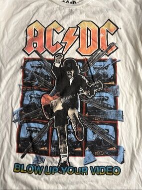 AC/DC White Tee with Orange, Blue & Black Graphic